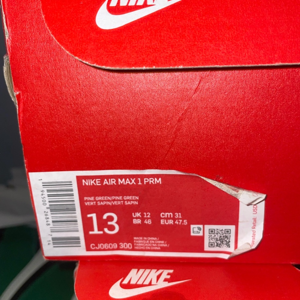 Nike Air Max 1 PRM Green and White Sneakers men’s size 13 - Picture 7 of 7